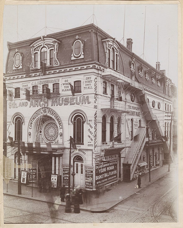 The earliest confirmed location of two-headed Patagonian giant - C.A. Bradenburgh's Arch Museum on 9th and Arch Streets, Philadelphia, 1890s.